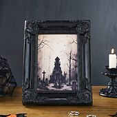 お買い得  フォトフレーム-ハロウィーンの樹脂製墓石フォトフレーム、ハロウィーンの寝室、オフィス、勉強机の装飾に最適な黒ゴシックデスクトップ写真フレームオーナメント