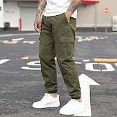 economico Pantaloni cargo-Per uomo Pantaloni Cargo Joggers Pantaloni Elastico in vita Coulisse Multi-tasche Semplice Indossabile All&#039;aperto Quotidiano Campeggio &amp; Escursionismo Moda Classico Nero Verde militare