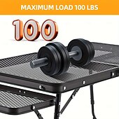 お買い得  キャンプ用品-高さ調節可能な折りたたみ式キャンプテーブル。2つのウィングパネルとメッシュトップを備え、屋外でのグリル、ピクニック、バーベキュー、ビーチ、キャンプに最適です。頑丈な金属製で拡張可能です。