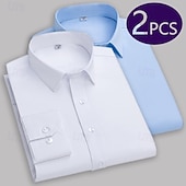 cheap Men's Dress Shirts-Men's Shirt Dress Shirt Collared Shirt Button Up Shirt Plain Office &amp; Career Daily Wear White+Black White White+Blue Long Sleeve Shirt Collar All Seasons Clothing Apparel Multi-pack