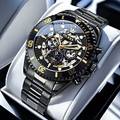 abordables Montres à quartz-OLEVS Hommes Montre à quartz Créatif Mode Décontracté Montre-bracelet Remontage automatique Phase de Lune Lumineux IMPERMÉABLE Acier Suivre