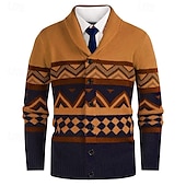billige cardigangenser for menn-Herre Genser Cardigan Genser Fair Isle genser Riflet Strikke Vanlige topper Strikket Geometrisk Buet Ferie Mote Avslappet Dagligdagstøy Klær Vår &amp; Vinter Hvit Gul S M L