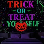 cheap Halloween Wall Tapestries-Halloween Blacklight Tapestry witch UV Reactive Glow in the Dark Forest Trippy Mountain Misty Graveyard Ghost Hanging Tapestry Wall Art Mural for Living Room Bedroom