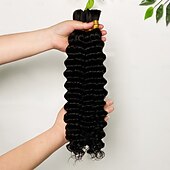 baratos 3 conjuntos de extensões de cabelo natural-3 pacotes de cabelo humano cor natural sem trama cabelo remy volume onda profunda cabelo humano 10-28 polegadas