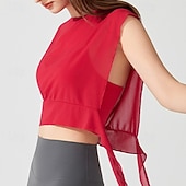 baratos Yoga Tops-Mulheres Camisa curta de treino Top de ioga Secagem Rápida Respirável Sem Manga Esportes Côr Sólida Blusas Para Academia Esportivo Pilates Roupas Esportivas