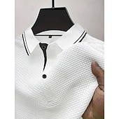  Herren Waffel-Poloshirts Polohemd aus Eisseide-Seersucker Lässig Arbeit Revers Kurzarm Basic Modern Texture Jacquard Knöpfe Sommer Normale Passform Weiß Waffel-Poloshirts