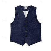 abordables Chalecos-Hombre Chaleco Vacaciones Negocio Moda Casual Primavera Otoño Bolsillo Botones Poliéster Pana Cómodo Plano Recto 1 botón Escote en Pico Ajuste regular Marrón Oscuro Negro Vino Azul Marino Chaleco