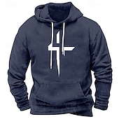 お買い得  男性用3Dパーカー-男性用 パーカー ブラック ホワイト ルビーレッド ブルー ブラウン フード付き 十字架 ポケット プリント スポーツ 日常 祝日 ポリエステル ストリートファッション ベーシック カジュアル 春 秋 衣類 パーカー トレーナー