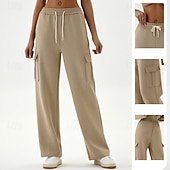 abordables Pantalones de yoga y bombachos-Mujer Pantalones casuales Pantalones deportivos cargo Con bolsillos Control de barriga Alta cintura Gimnasio Rutina de ejercicio De Deporte Prendas de abajo Color sólido Negro Verde Caqui Otoño