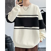preiswerte Hoodie &amp; Sweatshirt-Herren Pullover Langarm Oberteil Athleisure Atmungsaktiv Leger Sportbekleidung Sportkleidung Patchwork Schwarz Beige Grau