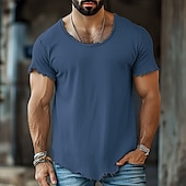ieftine Tricouri din bumbac și in-Bărbați Tee Top Tricou din in Manșon scurt Mânecă scurtă Stil Nautic Vară Simplu Modă Designer De Bază Moale Vacanță Stradă Casual Albastru Deschis Negru Alb Top tricou pentru bărbați
