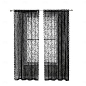 billiga Gardiner och draperier-gardiner med jacquardspetskant - färdiga, tunna utomhusgardiner i lantlig stil