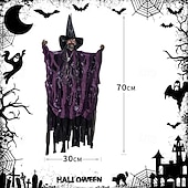 levne Halloween-Halloweenské dekorace do exteriéru - halloweenská animatronická závěsná dekorace lebky ducha se zářícíma očima, halloweenské strašidelné rekvizity a párty dekorace, vhodné pro vnitřní i venkovní