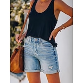billige Denim shorts-Dame Shorts Fritid Komfort Kort Naturlig عادي Lomme Utskjæring comfy Sport &amp; Utendørs Fritid / hverdag Blå Sommer Normal