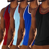 preiswerte Fitness Tank-Tops-4 Stück Herren Tanktop Weste Unterhemd Ärmellos Shirt Ärmellos U-Ausschnitt U-Ausschnitt Sommer Einfarbig Farbblock Einfarbig Mode Sportlich Klassisch Farbblock Street Casual Sports Königsblau