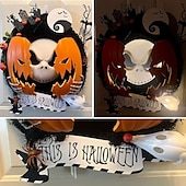 お買い得  ハロウィンのリースとフラワー装飾-ハロウィーンの悪夢のようなカボチャのリース、恐ろしいカボチャのコウモリと墓地のガーランドの装飾、屋内、屋外、壁、クローゼット、フェンス、窓、農家用