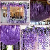 baratos Plantas Artificiais-Pacote com 36 flores artificiais penduradas em glicínias, guirlanda de videira roxa de 3,6 pés de comprimento para casamento, jardim, parede, cerca, decoração de festa