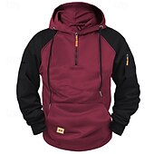 abordables sweats à capuche basiques pour hommes-Homme Sweat à capuche Sweat à capuche quart zippé Rouge &amp; noir Noir Rouge Bleu Gris Clair À capuche Uni Patchwork Bloc de Couleur Sport &amp; Loisir Occasionnel Quotidien Streetwear Frais Vêtements de