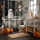 levne Halloween koupel-Halloweenský sprchový závěs s háčky, polyesterový, pratelný, voděodolný, vzorovaný, koupelnová vana, dekorace