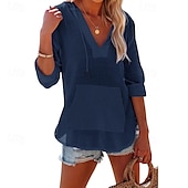 ieftine Topuri simple pentru femei-Pentru femei Cămașă Bluză Simplu Modern Casual Manșon Lung În V Topuri obișnuite Zilnic Concediu Buzunar Blush Pink Negru Alb Bleumarin Albastru celest Toamnă