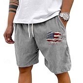 cheap Casual Shorts-Men's Shorts Summer Shorts Casual Shorts Corduroy Shorts Pocket Elastic Waist Drawstring National Flag Comfort Breathable Short Outdoor Vacation Sport Casual Black White