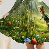 preiswerte 3D-Cartoon-Kommode-Mädchen&#039; 3D Cartoon Kleid Langarm Sommer Frühling Urlaub Täglich Ferien Prinzessin Schön Süß Kinder 4-12 Jahre Freizeitkleid A Linie Kleid Knielang Normale Passform