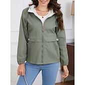 billiga Trenchcoats-Dam Trenchcoat Hoodiejacka Bekväm Andningsfunktion Dragkedja Ficka Ledigt Slät Semester Gata Dagliga kläder Utekväll Dragkedja Normal Luvtröja Normal Långärmad Ytterkläder Svart Gul Vin Vår Höst