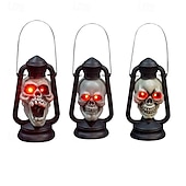 billige Halloween-Halloween håndtak LED lysende hodeskaller hode røde øyne lampe glødende i mørke retro parafinlampe festdekorasjon