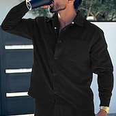 preiswerte Freizeithemden für Herren-Herren Hemd Freizeithemd Arbeitshemd Cordhemd Knopfhemd Schwarz Armeegrün Dunkelgray Langarm Einfach Revers Urlaub Ferien Tasche Bekleidung Polyester Mode Lässig Bequem