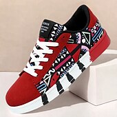 cheap Men&#039;s Sneakers-Men&#039;s Sneakers Walking Casual PU Leather Canvas Comfortable Slip Resistant Breathable Lace-up Black White Red Summer Spring