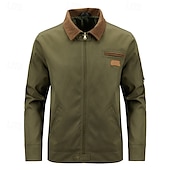 abordables Vestes Cargo-Hommes Veste de camionneur Veste Cargo Veste Tactique Occasionnel Coupe-Vent Zip Up Printemps Automne Couleur Unie ancien Tenu de travail Col de chemise Régulier Kaki Gris foncé Vert Véronèse Veste