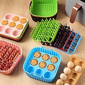 cheap Baking &amp; Pastry Tools-3pcs Reusable Silicone Air Fryer Liners Set Non-Stick Silicone Tray, Bacon Rack &amp; 9-Cavity Mold for Eggs and Cupcakes Multi-Use Air Fryer Accessories