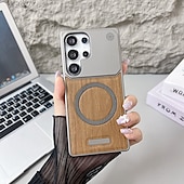 cheap Samsung Cases-Phone Case For Samsung Galaxy S25 Ultra S24 Ultra S23 Ultra Back Cover Magnetic Shockproof Wood Grain PC