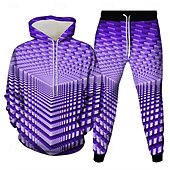 economico Set di Felpe 3D da Uomo-Per uomo Geometrico Illusione ottica 2 pezzi Set di felpe 3D Tuta Felpa con Cappuccio Manica Lunga Pantaloni lunghi Con Cappuccio Casual Quotidiano Athleisure Stampa 3D Primavera Autunno Inverno