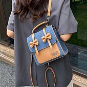 economico Zaini per Bambini e Adolescenti-Graziosa borsa a tracolla con fiocco per ragazze: piccola borsa a tracolla in tela e PU per la scuola, le gite del fine settimana e l'abbigliamento casual