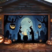 preiswerte Halloween Dekoration-Halloween Außen Garagentor Abdeckung Hexe Kürbis Skelette Banner Große Wandteppich Kulisse Dekoration für Urlaubs Außen Garagentor Zuhause Wand Dekorationen