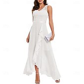 preiswerte Bodenlänge-A-Linie Brautmutterkleid Elegant V Ausschnitt Asymmetrisch Chiffon Ärmellos mit Einfarbig 2025