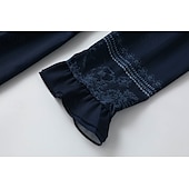 abordables Robes Bohémiennes-Femmes Robe Midi Robe bohème Robe occidentale Mode Classique Fête Sortir Week-end Coupe régulière Fleur manche longue Col en V Bleu de minuit Été
