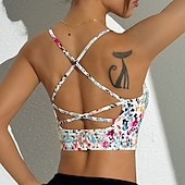 זול חזיות ספורט וגופיות-בגדי ריקוד נשים חזיית יוגה טנק חזיית פילאטיס תחתונים תמיכה בינונית נושם גב קרוסי פרחים ספורט לבוש אקטיבי כחול בהיר כחול אגם חדר כושר פילאטיס ריצה