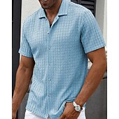 economico camicia da uomo con bottoni-Per uomo Camicia Camicia Estiva Camicia casual Camicia da Spiaggia Camicia con Bottoni Marrone Scuro Nero Bianco Verde chiaro Blu Manica Corta Semplice Bavero Vacanza Camicia hawaiana Abbigliamento