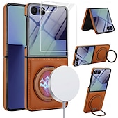 abordables Coques Samsung-téléphone Coque Pour Samsung Galaxy Z Flip 7 Z Flip 6 Z Flip 5 Z Flip 4 Z Flip 3 Coque Arrière Supporte la Charge Sans Fil Support Antichoc Rétro TPU faux cuir