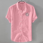 economico Classico-Per uomo Camicia Camicia di lino Camicia Estiva Camicia da Spiaggia Camicia con Bottoni Girasoli Vacanza Casuale Bianco Verde chiaro Rosa Blu Manica Corta Collo ripiegato Estate Abbigliamento