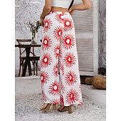 abordables jambe large et taille haute-Femmes Jambe large Chinos Vacances ancien Mode Longueur complète Taille haute Fleuri Ceinture Élastique Impression Confortable Doux Micro-Élastique Extérieur Vacances Rue Blanche Jaune Rose Claire