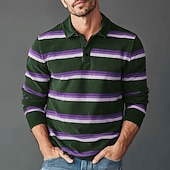 abordables Polo de golf pour homme-Homme Rayures horizontales Polo de rugby manche longue Polos Chemises à Col Vêtements de sport Occasionnel École Extérieur Athleisure Impression 3D Printemps Automne Hiver Jaune Bleu Violet