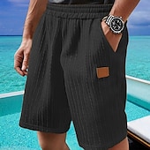 お買い得  カジュアルショートパンツ-男性用 ショーツ サマーショーツ カジュアルショーツ ポケット 弾性ウエスト ジャカード 平織り 履き心地よい 高通気性 ショート アウトドア バケーション スポーツ カジュアル ブラック ホワイト