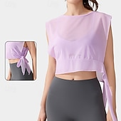 baratos Yoga Tops-Mulheres Camisa curta de treino Top de ioga Secagem Rápida Respirável Sem Manga Esportes Côr Sólida Blusas Para Academia Esportivo Pilates Roupas Esportivas