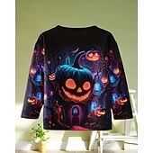billiga Pojkes Halloween kostymer-Halloween Pojkar 3D Pumpa T-shirt Långärmad Vår Höst Mode Grundläggande Barn 4-12 år Rund hals Utomhus Ledigt Dagligen Normal