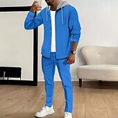 economico Giubbotti Casual-Per uomo Giacca Leggera Giacca a nido d&#039;ape Giacca Casual Set Vacanza Quotidiano Traspirante Tasca 2 Pezzi Primavera Autunno Semplice Moda Classico Con Cappuccio Regolare Nero Bianco Blu reale Cachi