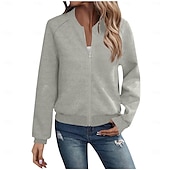 cheap Casual Jackets-Women&#039;s Casual Jacket Sport Jacket Textured Jackets Office / Career Daily Wear Going out Fall Regular Coat Stand Collar Regular Fit Warm Vintage Style Lady Casual Jacket Long Sleeve non-printing
