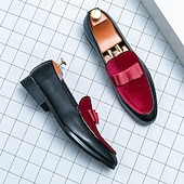 tanie Loafery-męskie mokasyny z czerwonego aksamitu z kokardą – eleganckie, wsuwane buty na przyjęcia, wesela, kolacje i bale maturalne